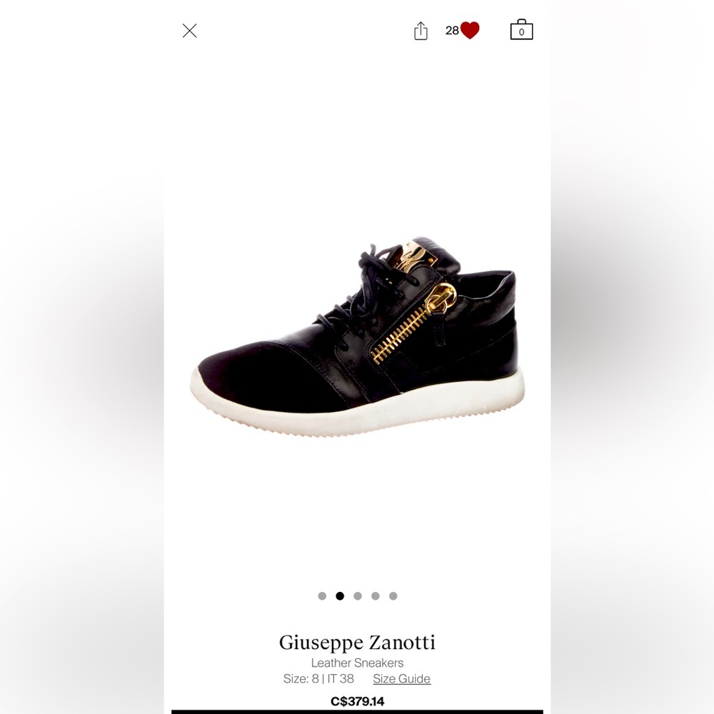 EUC-Giuseppe Zannoti sneakers. Black, gold and white with gold zipper size 8